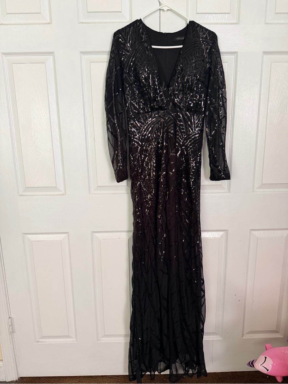 Black Sequin Long Sleeve Evening Dress